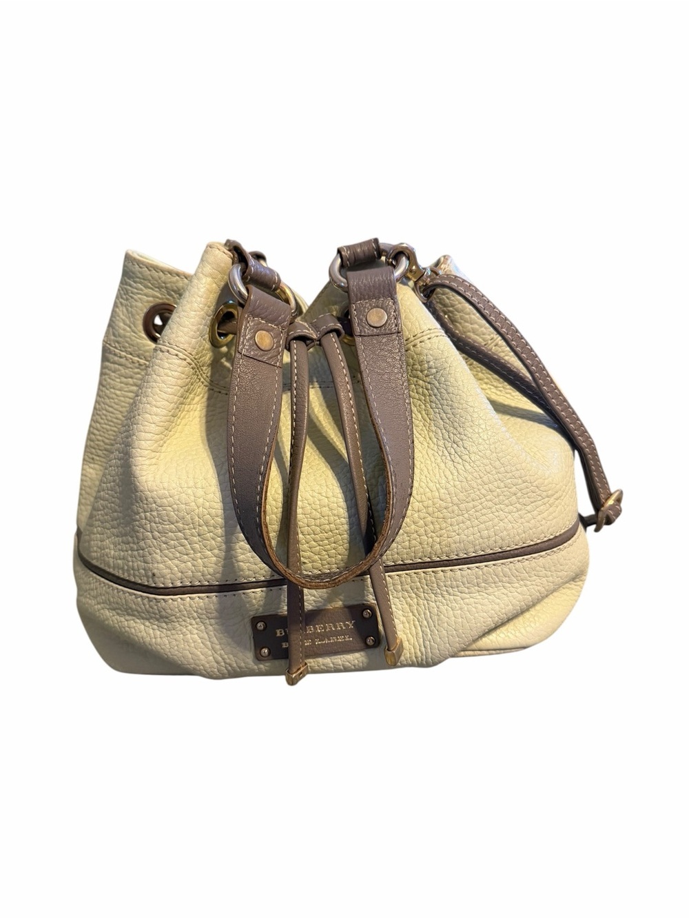 Rare Vintage Burberry Pebbled Leather Drawstring Bucket Bag
